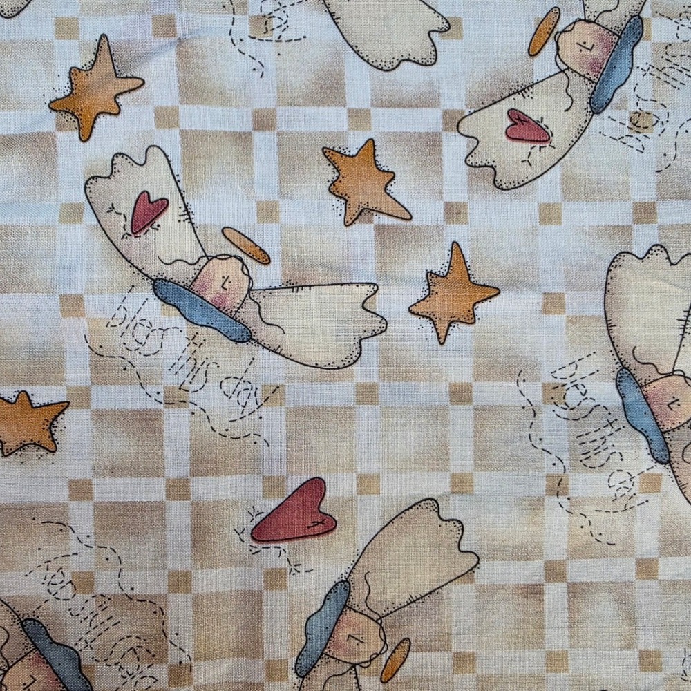 Button Button Designs Cheri SSI Angel Fabric Tan Checkered 40in x 0.5yd